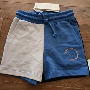 NWT Liewood Gram Colorblock Sweat Shorts Boys Navy Blue Gray 98 3Y